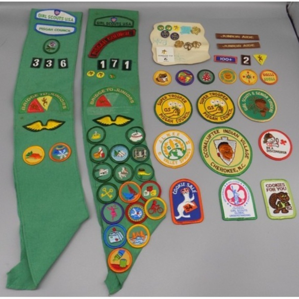 65 Vintage Girl Scout Patches Badges Pins70's 80's Sash Pisgah Council GS